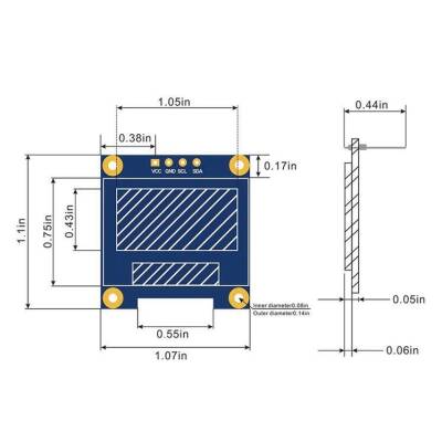 0.96'' 128x64 Oled Grafik Lcd Ekran - Sarı/Mavi - 3