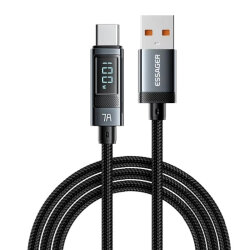 100W 7A USB To Type-C Dijital Ekranlı Örgülü Hızlı Şarj ve Data Kablosu - 1 Metre - 1