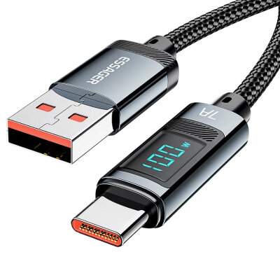 100W 7A USB To Type-C Dijital Ekranlı Örgülü Hızlı Şarj ve Data Kablosu - 2 Metre - 2