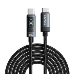 100W Type-C to Type-C Braided Fast Charging and Data Cable with Digital Display - 2 Meters