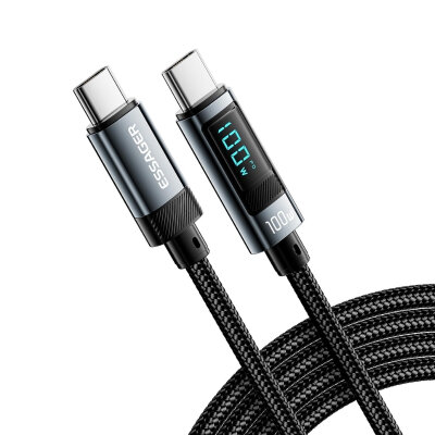 100W Type-C To Type-C Dijital Ekranlı Örgülü Hızlı Şarj ve Data Kablosu - 2 Metre - 2