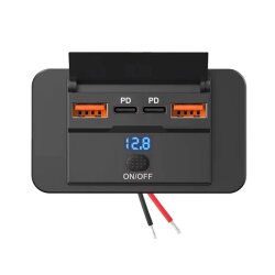 12-24V 2xPD Type-C + 2xQC3.0 Charging Socket with Voltage Indicator - 2