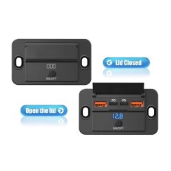 12-24V 2xPD Type-C + 2xQC3.0 Charging Socket with Voltage Indicator - 3