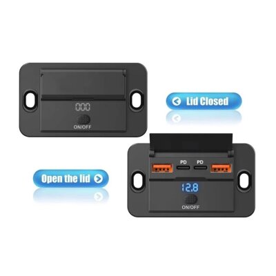 12-24V 2xPD Type-C + 2xQC3.0 Voltaj Göstergeli Şarj Soketi - 3