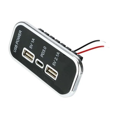 12-24V PD3.0 Type-C + 5V 1A USB + 5V 2.1A USB Şarj Soketi - 1