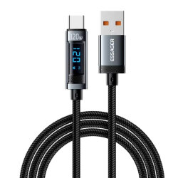 120W USB to Type-C Braided Fast Charging and Data Cable with Digital Display - 1 Meter