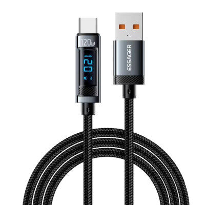 120W USB To Type-C Dijital Ekranlı Örgülü Hızlı Şarj ve Data Kablosu - 1 Metre - 1