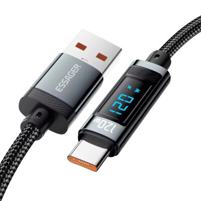 120W USB To Type-C Dijital Ekranlı Örgülü Hızlı Şarj ve Data Kablosu - 2 Metre - 2