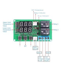 12V 2 Kanal Röle Çıkışlı Dijital Termostat - Kırmızı/Kırmızı - 3