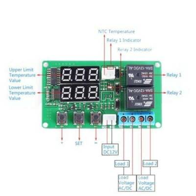 12V 2 Kanal Röle Çıkışlı Dijital Termostat - Kırmızı/Yeşil - 3