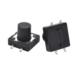 12x12x12.5mm 4 Pin SMD Black Push Button - Tact Switch 