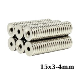 15X3-4mm Havşa Delikli Neodyum Güçlü Mıknatıs - Neodim Magnet