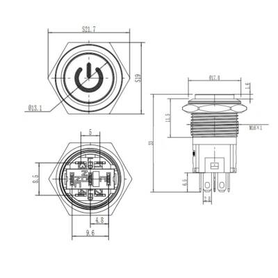 16A-G1-C 16mm Çıkık Yaylı Işıklı Power Metal Buton - Mavi - 2