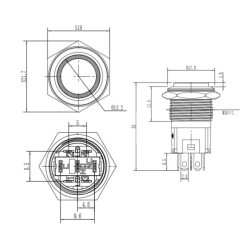 16A-G1-E 16mm Bulge Momentary Illuminated Metal Button - Red - 2