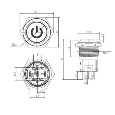 16A-G1Z-C 16mm Çıkık Anahtarlı Işıklı Power Metal Buton - Yeşil - 2