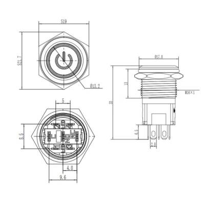 16A-P1-EC 16mm Düz Yaylı Işıklı Power Metal Buton - Mavi - 2