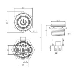 16A-P1-EC 16mm Düz Yaylı Işıklı Power Metal Buton - Sarı - 2