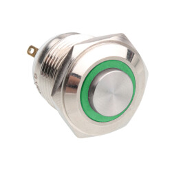 16H-G1-E 16mm Bulge Momentary Illuminated Metal Button - Green 