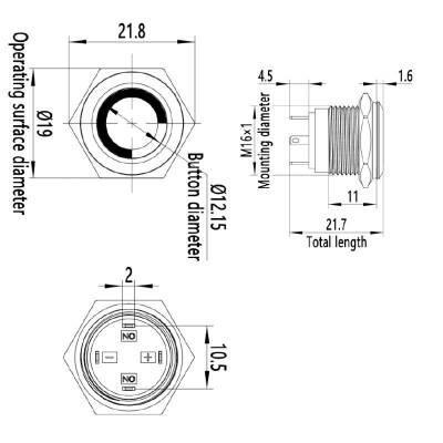 16H-P1-E 16mm Flat Momentary Illuminated Metal Button - Yellow - 2