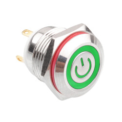 16H-P1-EC 16mm Flat Momentary Illuminated Power Metal Button - Green 