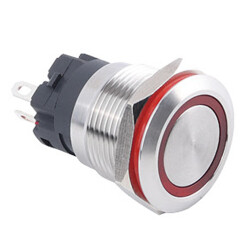 19A-P1Z-E 19mm Flat Self Locking Illuminated Metal Button - Red 