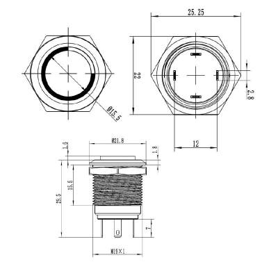 19H-G1-E 19mm Çıkık Yaylı Işıklı Metal Buton - Yeşil - 3