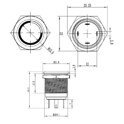 19H-P1-E 19mm Düz Yaylı Işıklı Metal Buton - Kırmızı - 2