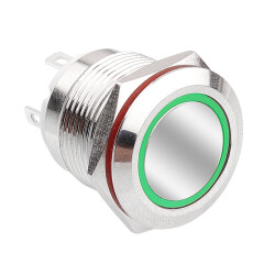 19H-P1-E 19mm Flat Momentary Illuminated Metal Button - Green - 1