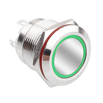 19H-P1-E 19mm Flat Momentary Illuminated Metal Button - Green - 1