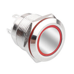 19H-P1-E 19mm Flat Momentary Illuminated Metal Button - Red 