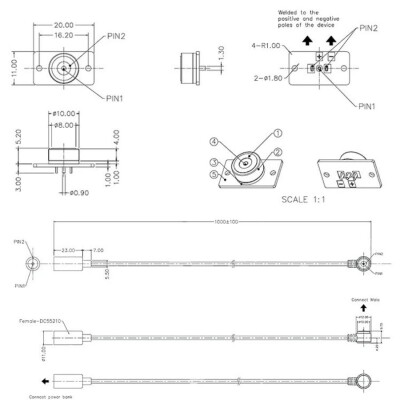 2-Pin 10mm 90C Kablolu PCB'li Pogo Pin Manyetik Konnektör Takımı - DC Soketli - 2