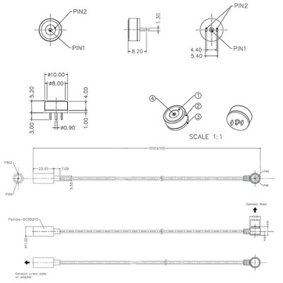 2-Pin 10mm 90C Wired Pogo Pin Magnetic Connector Set - DC Socket - 2
