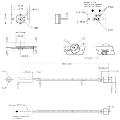 2-Pin 10mm Kablolu PCB'li Pogo Pin Manyetik Konnektör Takımı - DC Soketli - 2