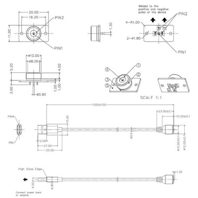 2-Pin 10mm Kablolu PCB'li Pogo Pin Manyetik Konnektör Takımı - USB Soketli - 2