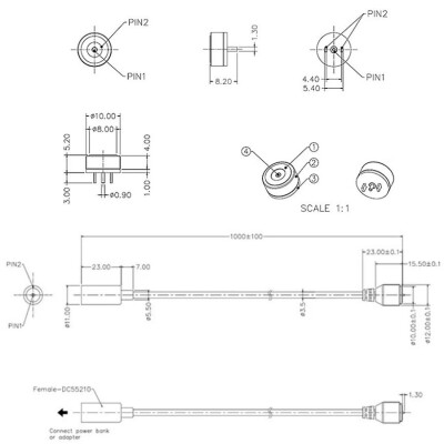 2-Pin 10mm Kablolu Pogo Pin Manyetik Konnektör Takımı - DC Soketli - 2