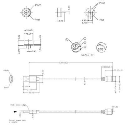 2-Pin 10mm Kablolu Pogo Pin Manyetik Konnektör Takımı - USB Soketli - 2