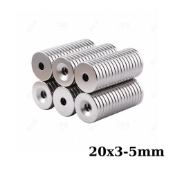 20x3-5mm Havşa Delikli Neodyum Güçlü Mıknatıs - Neodim Magnet