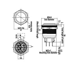 22B-G1 22mm Bulge Momentary Metal Button - 2