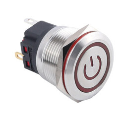 22B-P1-EC 22mm Flat Momentary Illuminated Power Metal Button - Red 