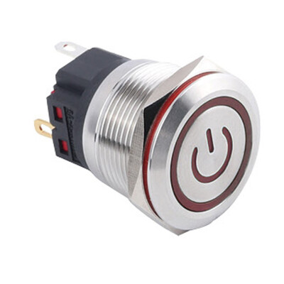 22B-P1-EC 22mm Flat Momentary Illuminated Power Metal Button - Red - 1