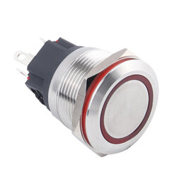 22B-P1Z-E 22mm Flat Self Locking Illuminated Metal Button - Red 