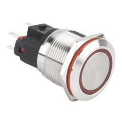 22E-P1-E 22mm Flat Momentary Illuminated Metal Button - Red 