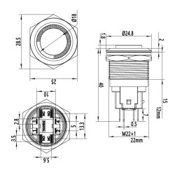 22E-G1-E 22mm Bulge Momentary Illuminated Metal Button - Blue - 2