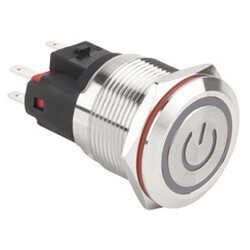 22E-P1-EC 22mm Düz Yaylı Işıklı Power Metal Buton - Beyaz 