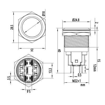 22E-P1Z 22mm Düz Anahtarlı Metal Buton - 2