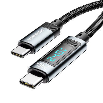 240W Type-C to Type-C Braided Fast Charging and Data Cable with Digital Display - 2 Meters - 2