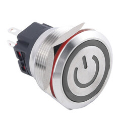 25B-P1-EC 25mm Flat Momentary Illuminated Power Metal Button - White 