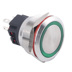 25B-P1Z-E 25mm Flat Self Locking Illuminated Metal Button - Green 