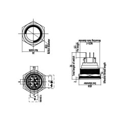 25B-P1Z-E 25mm Flat Self Locking Illuminated Metal Button - Red - 2