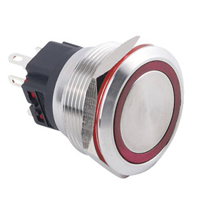 25B-P1Z-E 25mm Flat Self Locking Illuminated Metal Button - Red - 1